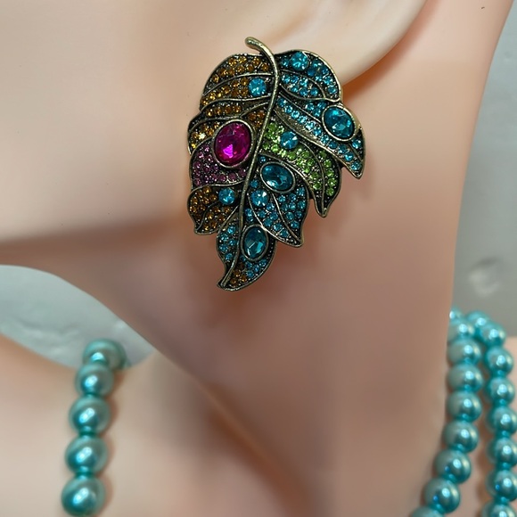 NEW statement necklace Turquoise pearl beads Multicolored FOCAL piece & earrings - Picture 2 of 11